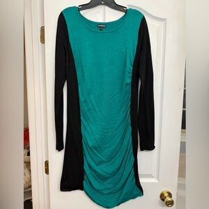 Express Long Sleeve Dress in Teal and Black